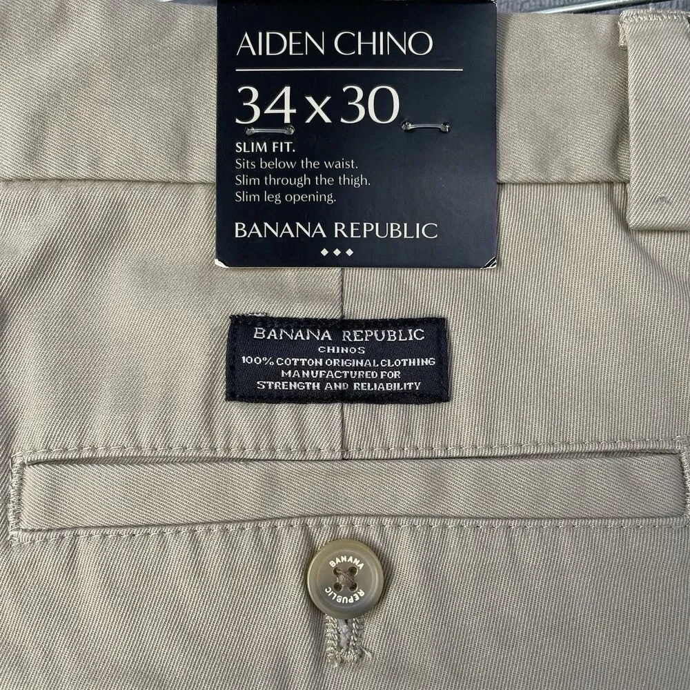 Banana Republic Men’s Aiden Chino Slim Fit Khaki Pants Size 34x30